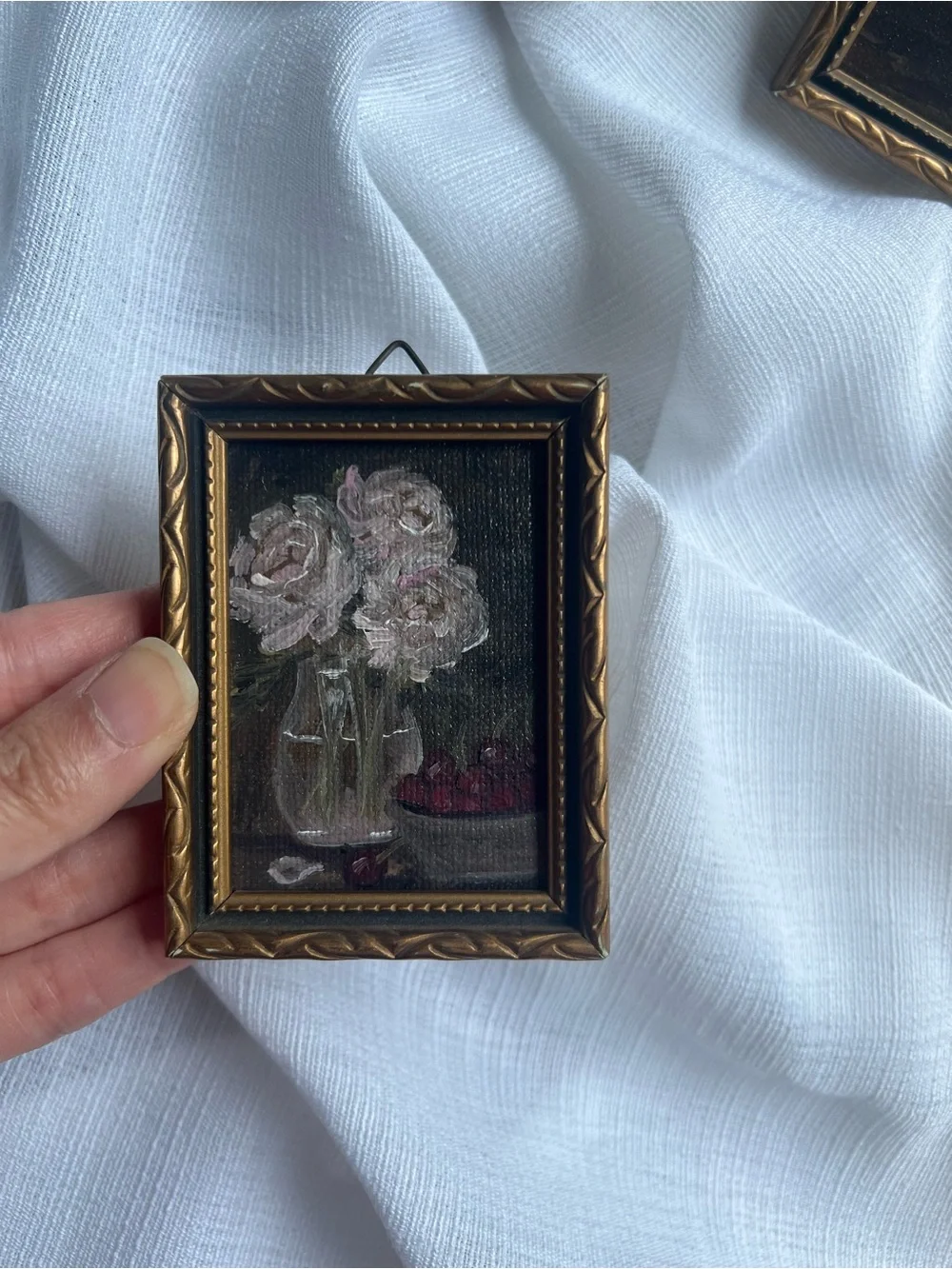 “ The Last Roses” mini oil painting framed